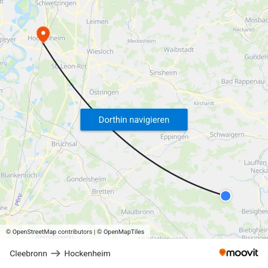 Cleebronn to Hockenheim map