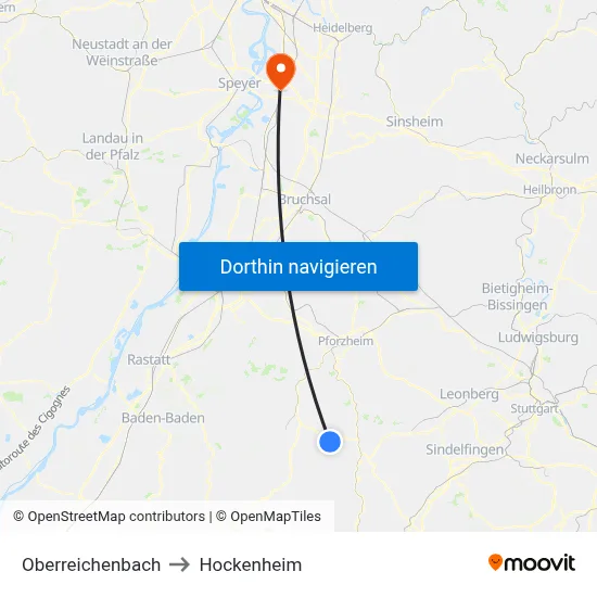 Oberreichenbach to Hockenheim map