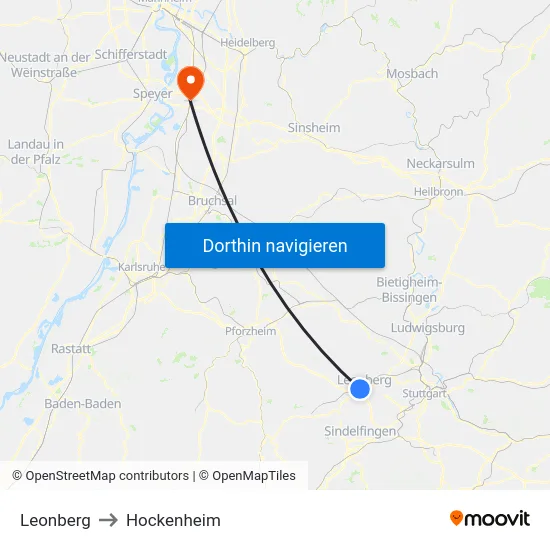 Leonberg to Hockenheim map