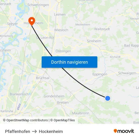 Pfaffenhofen to Hockenheim map