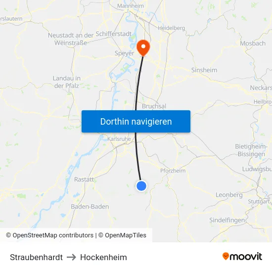 Straubenhardt to Hockenheim map