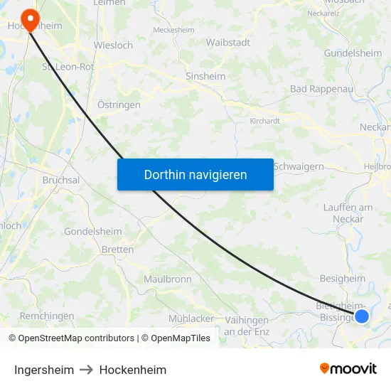 Ingersheim to Hockenheim map
