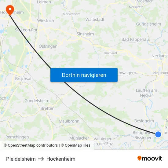 Pleidelsheim to Hockenheim map