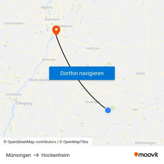 Münsingen to Hockenheim map