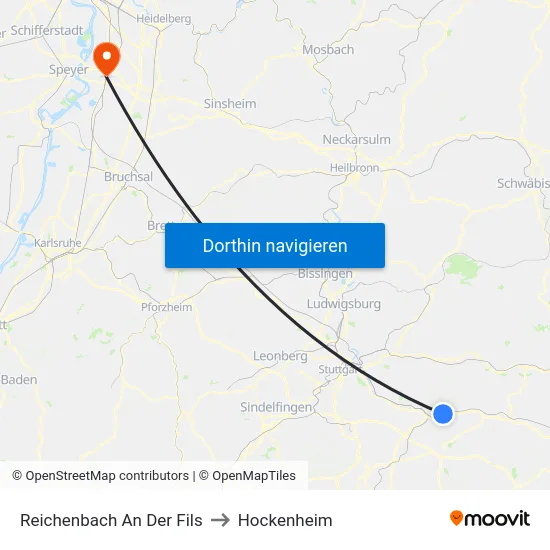 Reichenbach An Der Fils to Hockenheim map