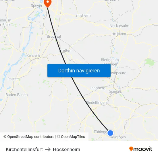 Kirchentellinsfurt to Hockenheim map