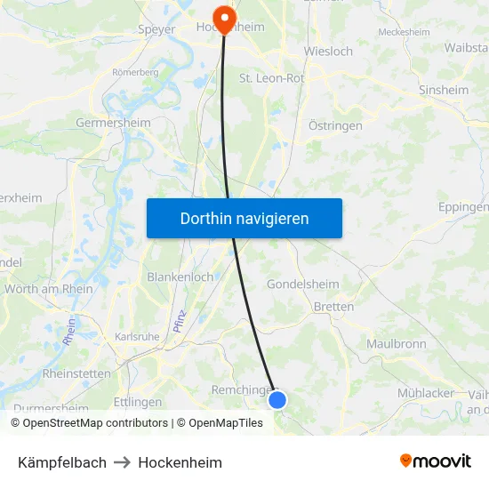 Kämpfelbach to Hockenheim map