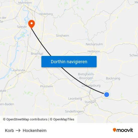 Korb to Hockenheim map
