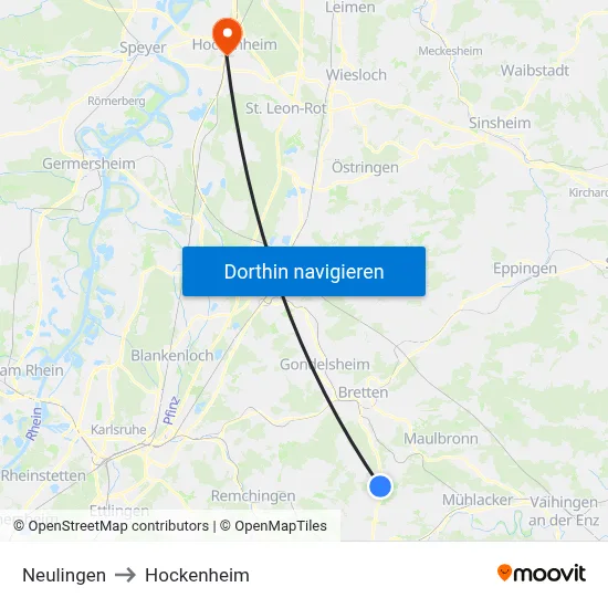 Neulingen to Hockenheim map