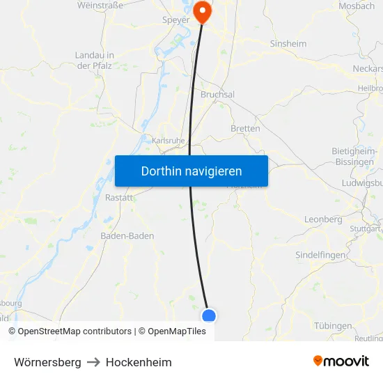 Wörnersberg to Hockenheim map