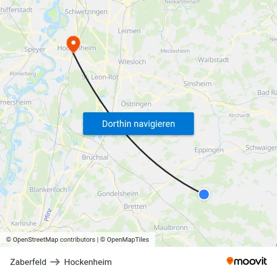 Zaberfeld to Hockenheim map