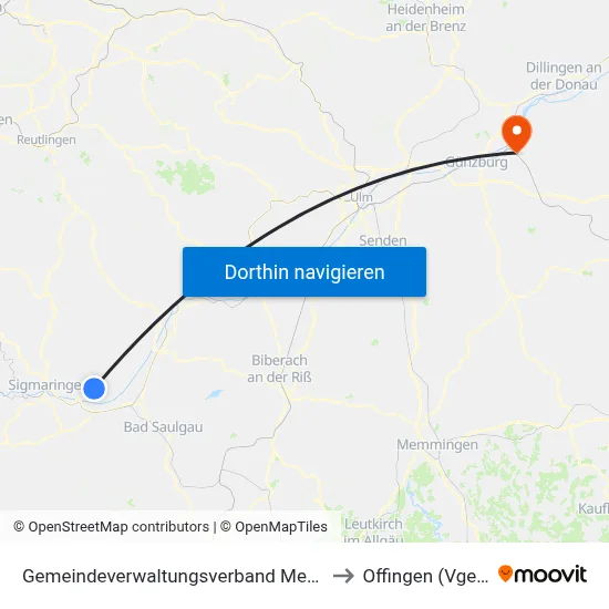 Gemeindeverwaltungsverband Mengen to Offingen (Vgem) map