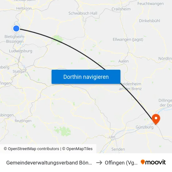 Gemeindeverwaltungsverband Bönnigheim to Offingen (Vgem) map