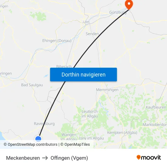 Meckenbeuren to Offingen (Vgem) map