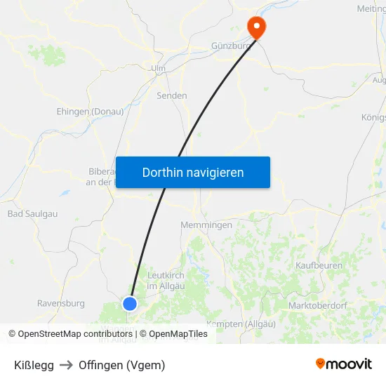 Kißlegg to Offingen (Vgem) map