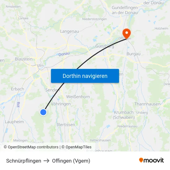 Schnürpflingen to Offingen (Vgem) map