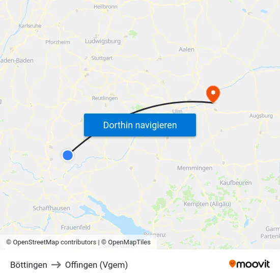 Böttingen to Offingen (Vgem) map
