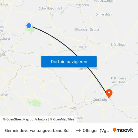 Gemeindeverwaltungsverband Sulzbach to Offingen (Vgem) map