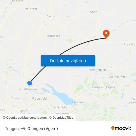 Tengen to Offingen (Vgem) map