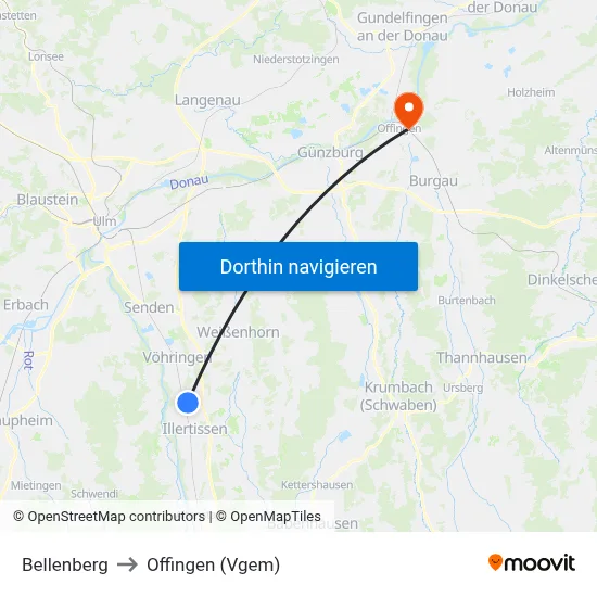 Bellenberg to Offingen (Vgem) map