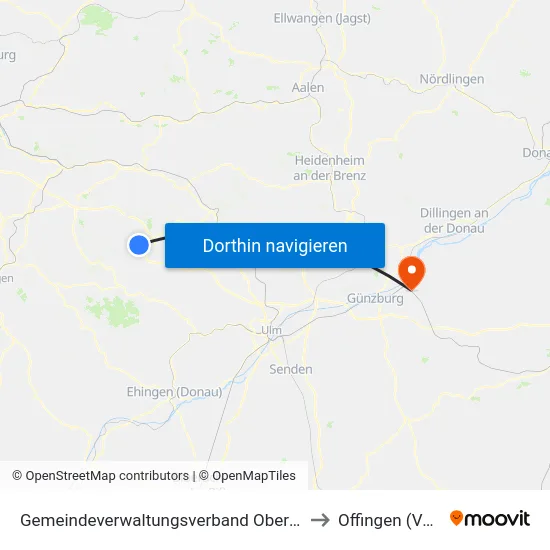 Gemeindeverwaltungsverband Oberes Filstal to Offingen (Vgem) map