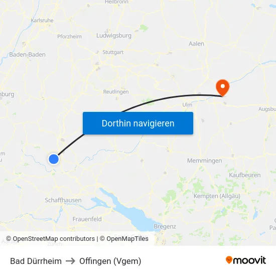 Bad Dürrheim to Offingen (Vgem) map