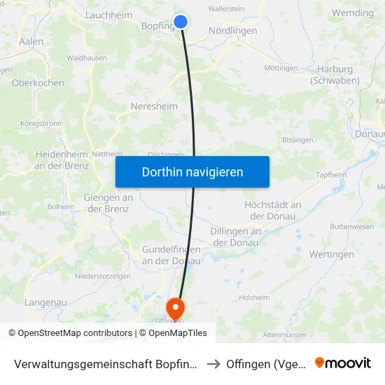 Verwaltungsgemeinschaft Bopfingen to Offingen (Vgem) map