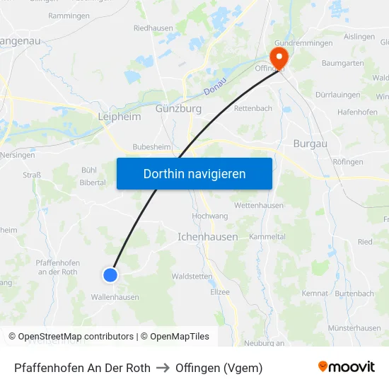 Pfaffenhofen An Der Roth to Offingen (Vgem) map