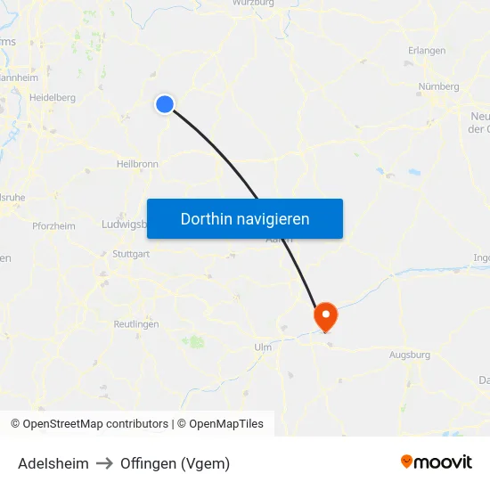 Adelsheim to Offingen (Vgem) map