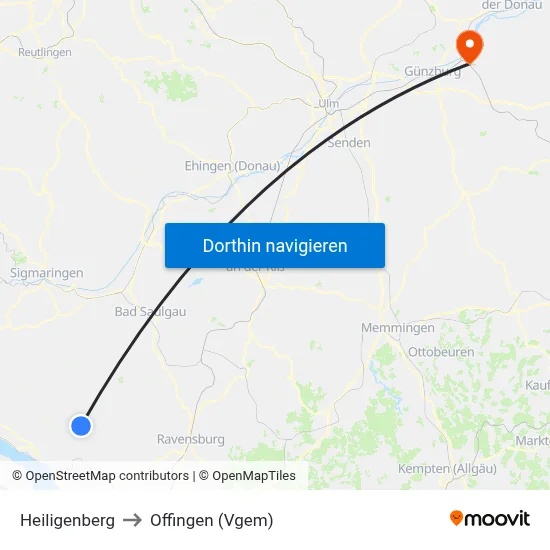 Heiligenberg to Offingen (Vgem) map