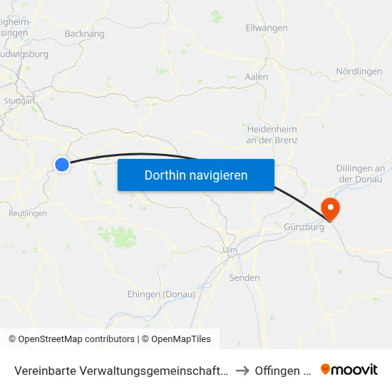 Vereinbarte Verwaltungsgemeinschaft Der Stadt Nürtingen to Offingen (Vgem) map