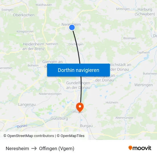 Neresheim to Offingen (Vgem) map