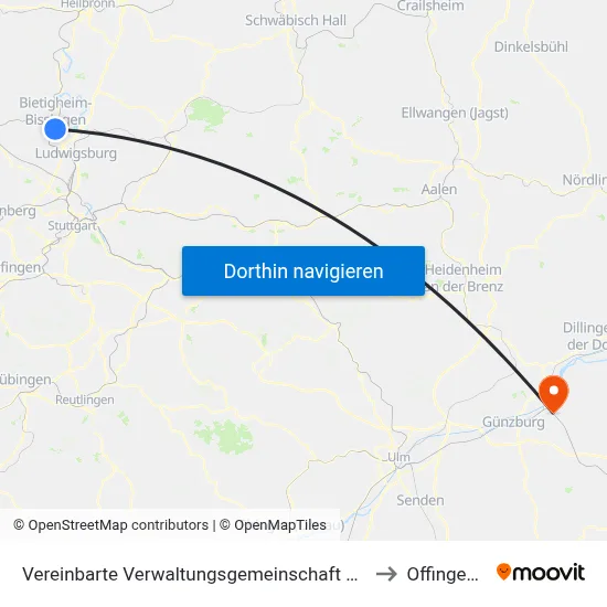 Vereinbarte Verwaltungsgemeinschaft Der Stadt Bietigheim-Bissingen to Offingen (Vgem) map