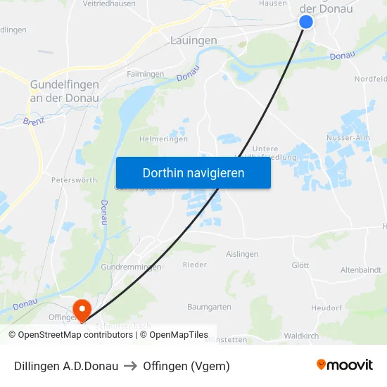Dillingen A.D.Donau to Offingen (Vgem) map