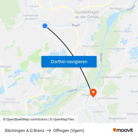 Bächingen A.D.Brenz to Offingen (Vgem) map