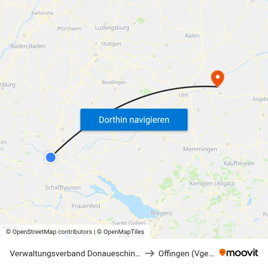 Verwaltungsverband Donaueschingen to Offingen (Vgem) map