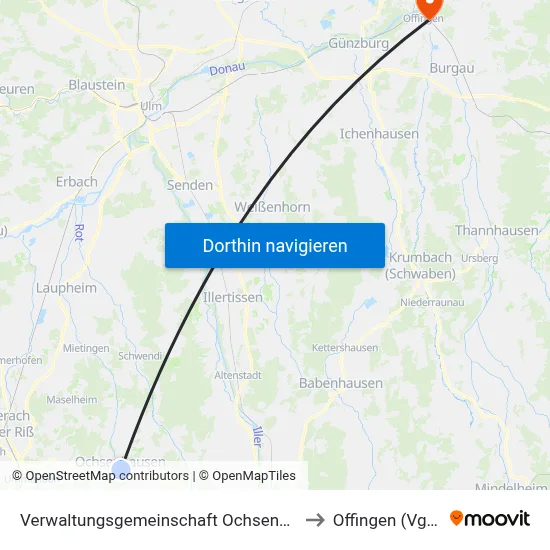 Verwaltungsgemeinschaft Ochsenhausen to Offingen (Vgem) map