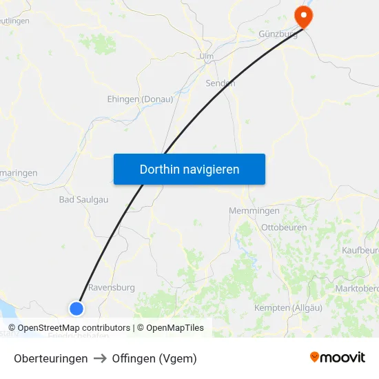 Oberteuringen to Offingen (Vgem) map