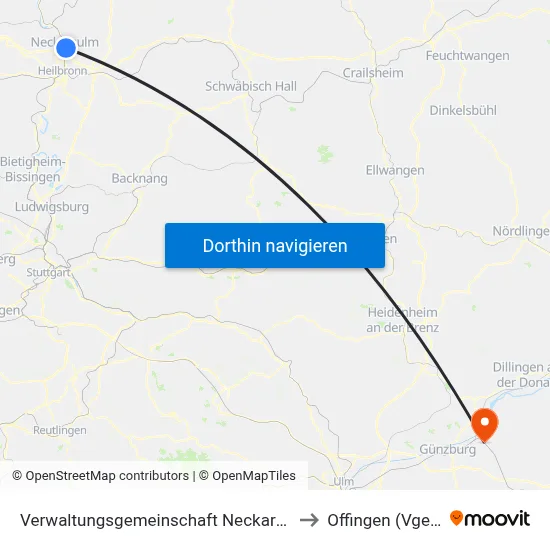 Verwaltungsgemeinschaft Neckarsulm to Offingen (Vgem) map