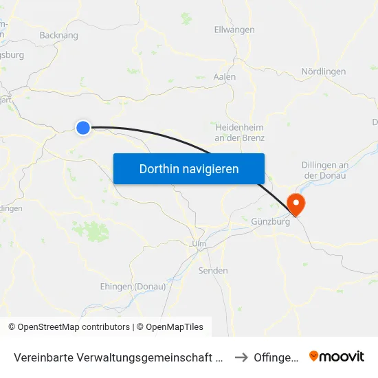 Vereinbarte Verwaltungsgemeinschaft Der Stadt Ebersbach An Der Fils to Offingen (Vgem) map