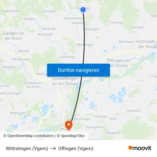 Wittislingen (Vgem) to Offingen (Vgem) map