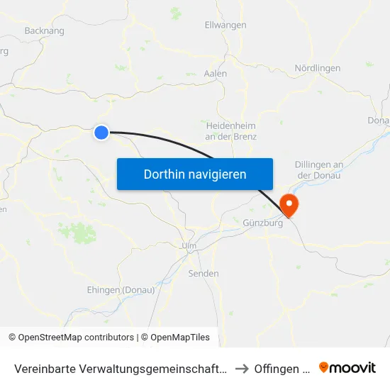 Vereinbarte Verwaltungsgemeinschaft Der Stadt Göppingen to Offingen (Vgem) map