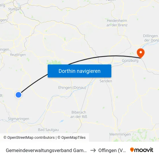 Gemeindeverwaltungsverband Gammertingen to Offingen (Vgem) map