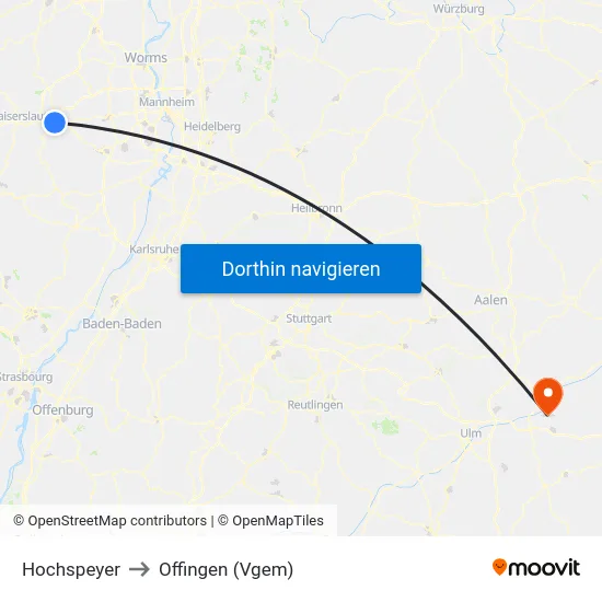 Hochspeyer to Offingen (Vgem) map