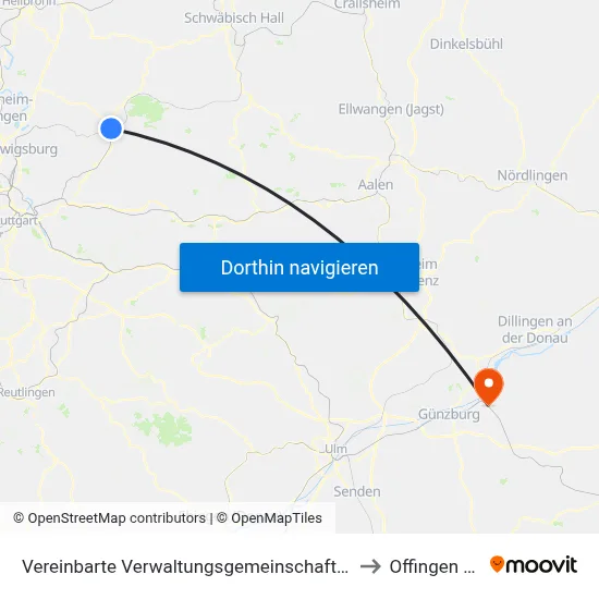 Vereinbarte Verwaltungsgemeinschaft Der Stadt Backnang to Offingen (Vgem) map