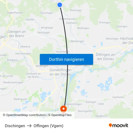 Dischingen to Offingen (Vgem) map