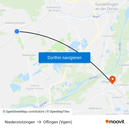 Niederstotzingen to Offingen (Vgem) map