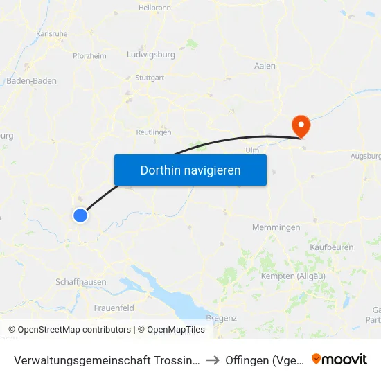 Verwaltungsgemeinschaft Trossingen to Offingen (Vgem) map