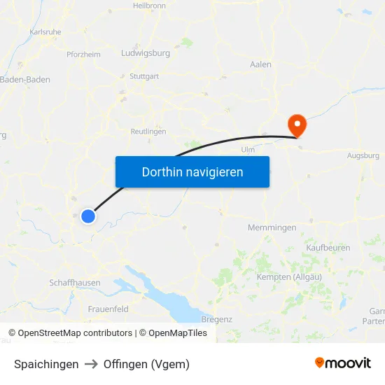 Spaichingen to Offingen (Vgem) map