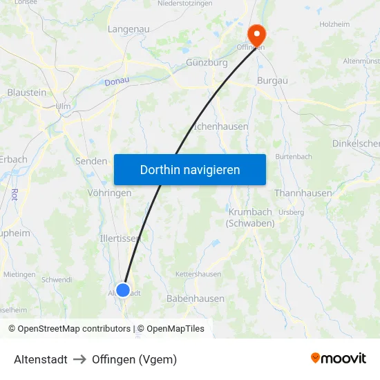 Altenstadt to Offingen (Vgem) map